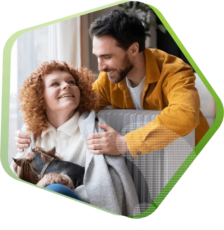 Man and women in home happy with home central heating unit